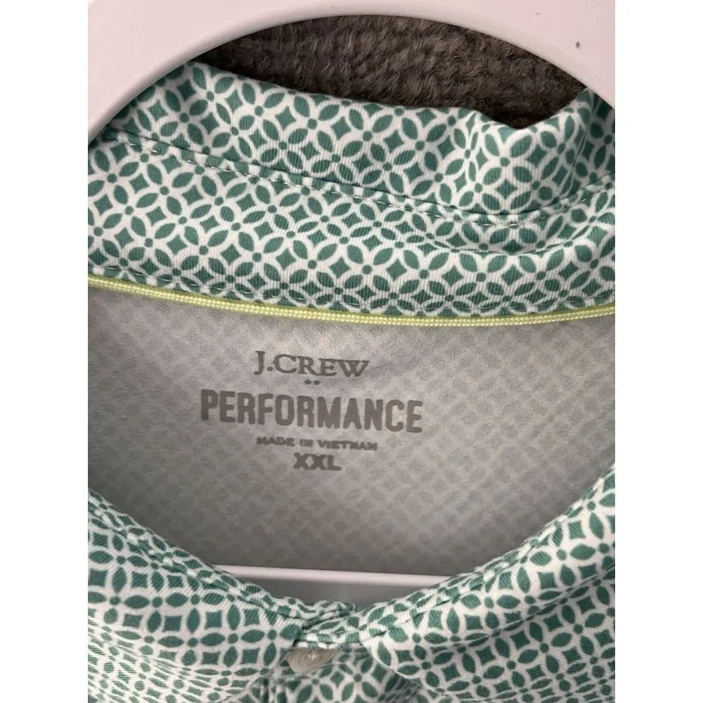 J Crew Performance Polo Shirt Mens Size‎ XXL Green Geometric Moisture Wicking
